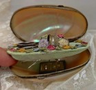 Antique Victorian Mother Of Pearl egg Box  Romantic pin Cushion And Sewing Set