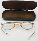 Antique Gold Filled Wire Rim Spectacles Eyeglasses W original Hinged Metal Case