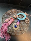 Small Vintage Chinese Sewing Basket Peking Glass Beads Bangle Coin Tassels