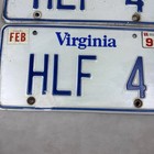 Vintage 1993 Virginia License Plates Pair Hlf 4 White Blue Feb Va Tags
