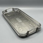 Vintage Silver Plated Long Narrow Gallery Tray Decanter Serving Handles Feet