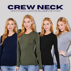 Crew Round Neck Long Sleeve T-shirt Soft Stretch Cotton Basic Plain Top Slim Fit
