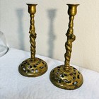 Pair Antique Vintage Brass Serpent Snake Candlesticks Candle Holder 10  Inches