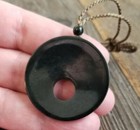 Australian Black Genuine Natural Nephrite Jade Circle W  Hole Pendant