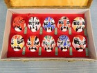 Set Of 10 Miniature Chinese Opera Masks Hand-painted Ceramic With Case - Mint