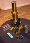 Antique Brass Microscope With Original Mahogany Wood Box Early 20th Century