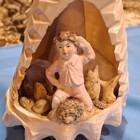Antique Folk Art Carved Conch Shell Diorama Boy Saluting 1800 s Maritime