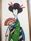 Vintage Mcm Japanese Pebble Art Panels Pair Geisha   Falconer 24    Mosaic