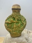 Vintage Asian Carved Resin Green Painted Snuff Bottle