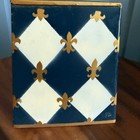 Vintage Mid Century Metal Painted Harlequin Fleur De Lis Tissue Box Holder Blue