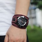 Wide Leather Watch Cuff Band Brown Wrist Black Strap Punk Retro Quartz Mens New