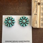 Native American Navajo Indian Cluster Post Green Turquoise Earrings Zuni B
