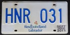 Newfoundland And Labrador License Plate   2011 - 2015  Random Number