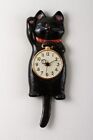 Japanese Black Lucky Cat  Manekineko Wall Pendulum Clock Pottery Seto Ware Gift