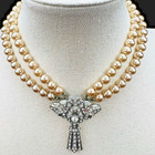 Vintage Art Deco Rhinestone Brooch Pendant Faux Pearl Necklace Convertible