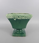Pottery Planter Green Drip Glaze Square Pedestal Vintage 4 5  High Mcm