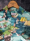 Vtg 50s Penneys Rayon Hawaiian Shirt Loop Collar Pattern Match Junk Boat Japan L