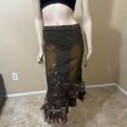 Women   s Brown Denim Casual Beads Embroidered Boho Zipper Size S 4-6  Skirt 3713