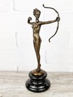 Bronze Woman Statue Archer Huntress Sculpture Art Deco Bow Female Marble Lady