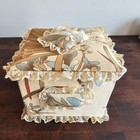 Vintage Fabric Covered Sewing Box Basket Handmade Folk Cottagecore Grandmacore