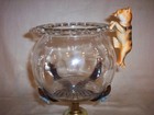 Antique Vintage Fish Bowl Holder Deco Cast Iron Houze Depression Glass Lace Cat