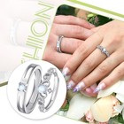 2pcs Couples Stainless Steel Cubic Zirconia Forever Love Promise Ring Adjustable