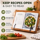 Bamboo Cookbook Stand Large  Adjustable Book Holder Tray And Page Paper Clips   