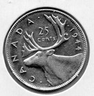 1944 Canada 25 Cents Silver Coin - Au