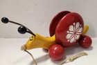 Vintage Kouvalias Greece Wooden Pull Toy Snail 