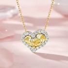 3pc Set Jewelry Love Heart Yellow Citrine Gems Fashion Women Girls Ring Pendant