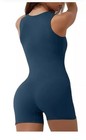 Qinsen Women Short Sleeve Bodycon Romper Stretchy Squareneck Unitard Romper 