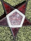 Vtg Moravian Star Hanging Light Lamp Lantern Candle Holder Metal Glass 10    Red