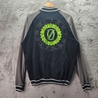 Wicked Varsity Jacket Mens Large Black Gray Bomber Zip Up Embroidered Green
