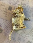 Articulated Chic Cat Brooch Pendant With Bling Sunglasses   Sparkling Necklace