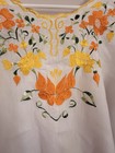 Vintage Mexican Peasant Embroidered Floral Lightweight Blouse Hand Embroidered L