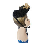 Antique Victorian Hat Black Satin W cream Silk Flowers