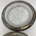 Vintage Set 4 Leonard Silver Plate Rim Crystal Star Pattern Coasters Markd Italy