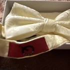 Men s Ivory Satin Paisley Bow Tie Style   Matching Pocket Square Set