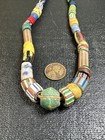 Antique African Trade Bead Necklace 24    Venetian Chevrons Green Cross Mix  1