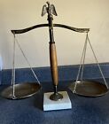 Vntg Brass Balance Scale Marble Base Wood   Brass Stand Eagle On Top