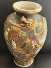Antique Japanese Satsuma Vase Dragon In Relief Gold Accents H 12 1 2   x D 7 1 2 