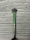 Vintage Norway Crown Sterling Silver Light Green Enamel Spoon 4    - 8 77 Grams