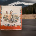 Vintage Dutch Girl Windmill Tea Towel Orange  White Tulips Linen Retro Kitchen