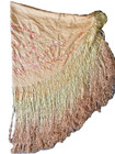 Antique Silk Victorian Fringe Piano Scarf Shawl Yellow Pink  Floral Embroidered