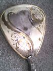 Vintage Brass And Silver Plate Hand Mirror Floral Design Collectible 14    Long