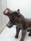 Vintage Oddity Animal Mcm Leather Wrapped Hippo Figurine Open Mouth  Tusks