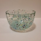 Vtg Hand Blown Art Glass Bowl Aqua   White Confetti Splatter Centerpiece Bowl 7 
