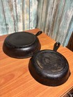 2 Vintage Cast Iron Skillets Pans Unmarked Double Spout Heat Ring R6s4
