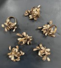 Vtg Kim Seybert Brass Pearl Bead Flower Napkin Rings Set 6 Mid Century