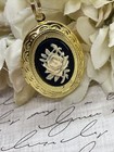 Black Cream Gothic Vintage Dark Rose Cameo Locket Pendant Necklace Woman Gold